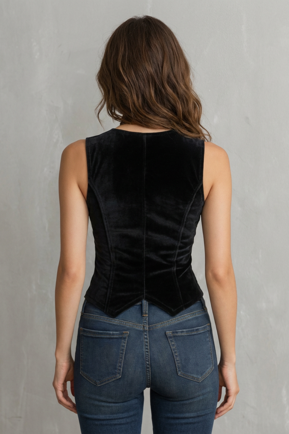 V Neck Velvet Buttoned Vest