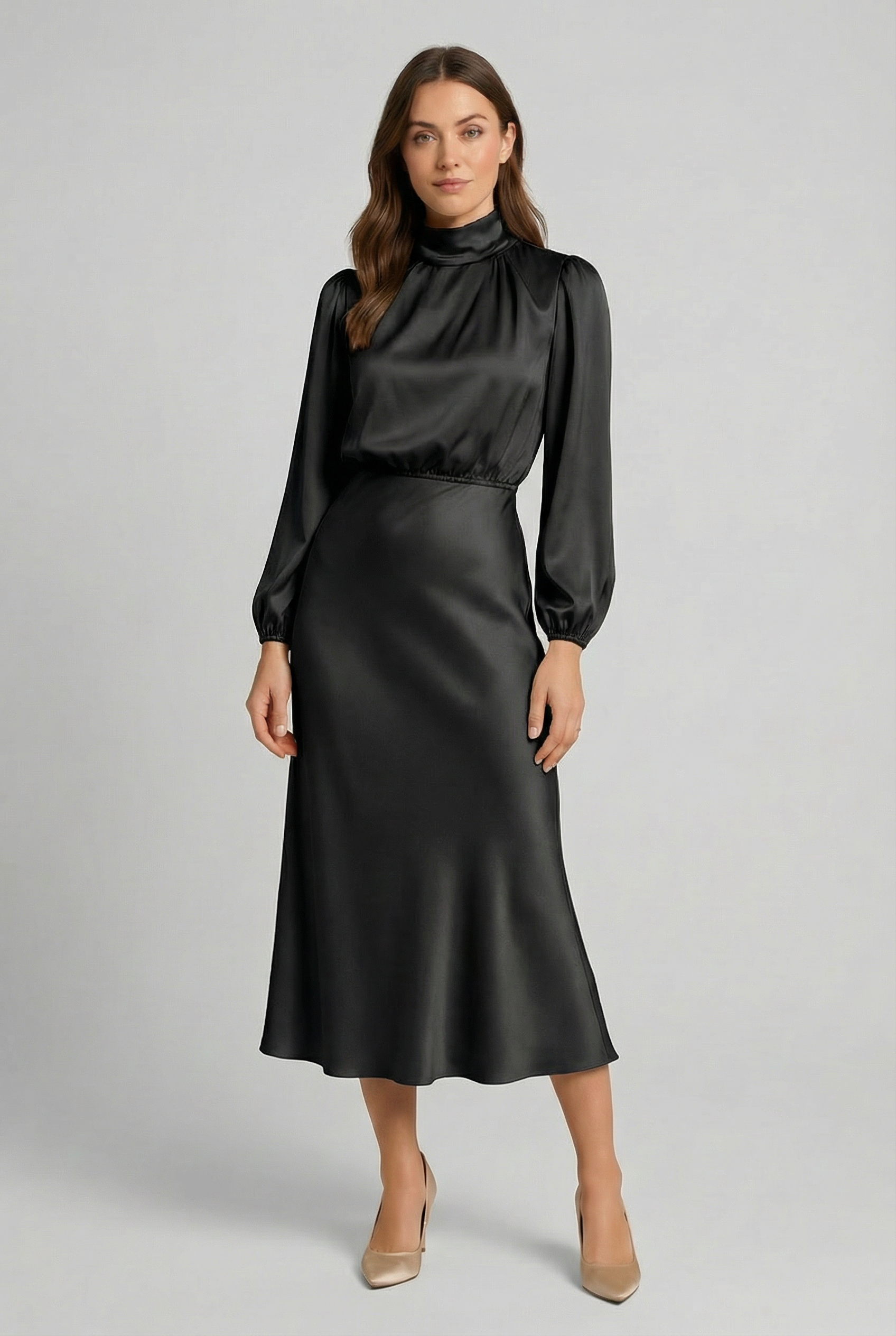 Satin Midi Dress High Waist Occasion