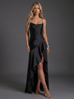 Wedding Guest Dress Maxi Satin Ruched Split