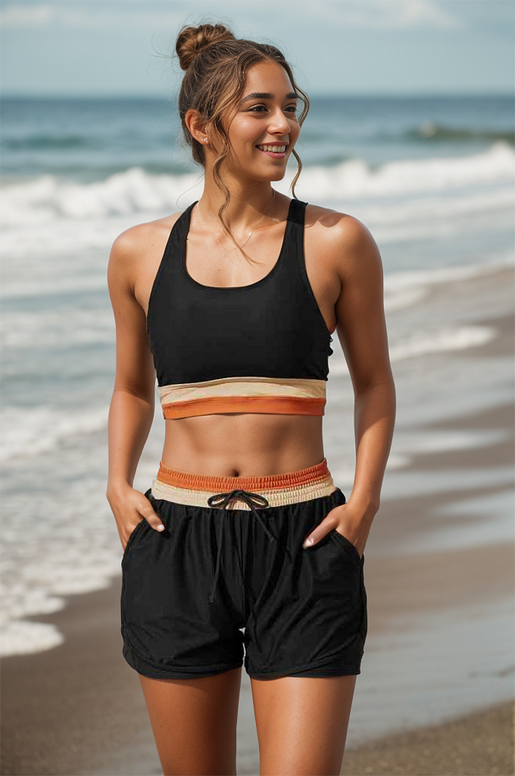 Sport Bikini Set Colour Block Boyshort Racerback