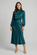 Satin Midi Dress High Waist Occasion