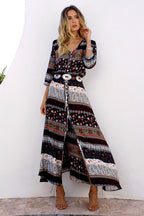 Boho Floral Maxi Dress V-Neck Wedding Guest