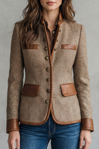 Faux Leather Tweed Jacket