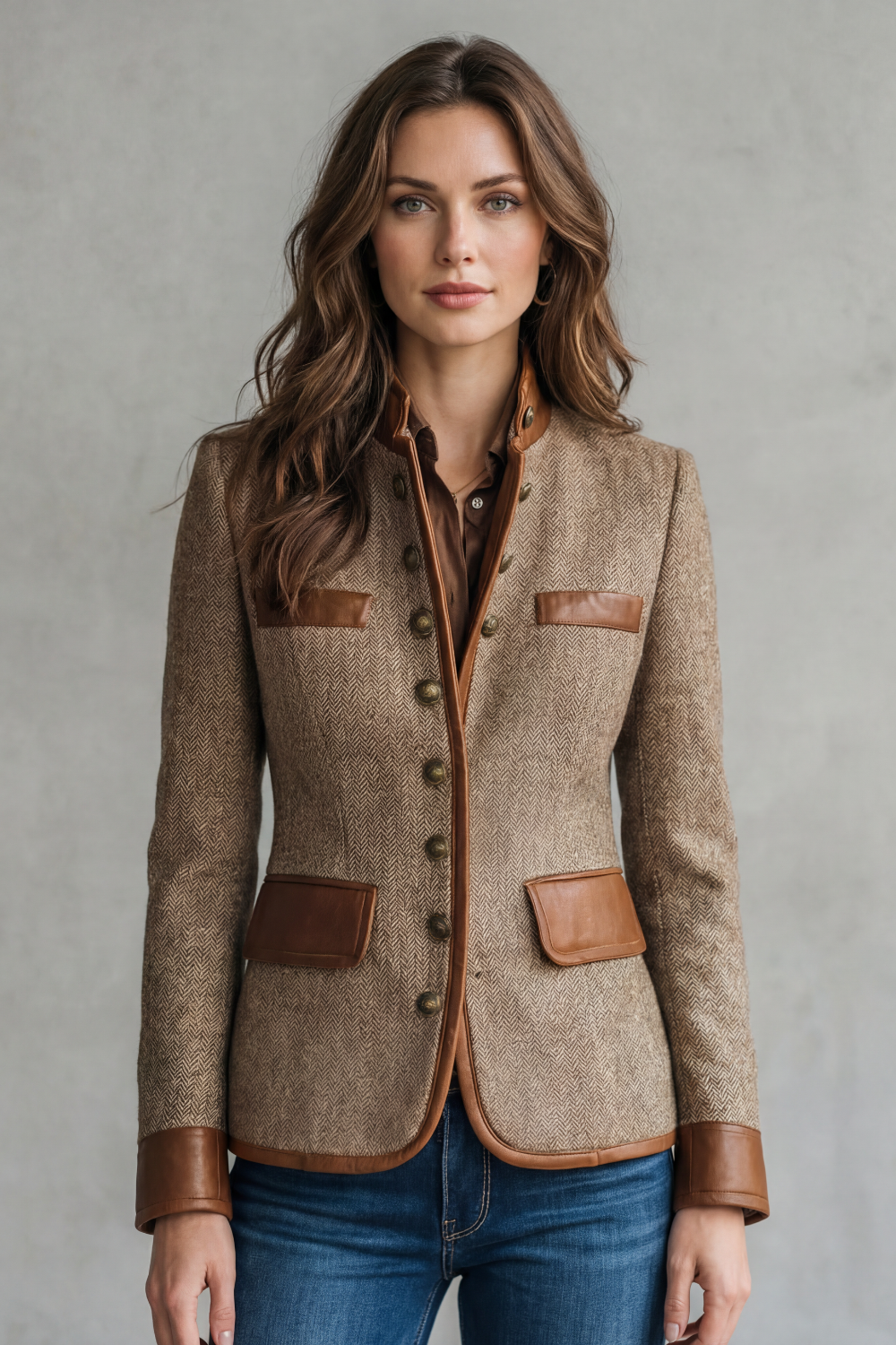 Faux Leather Tweed Jacket