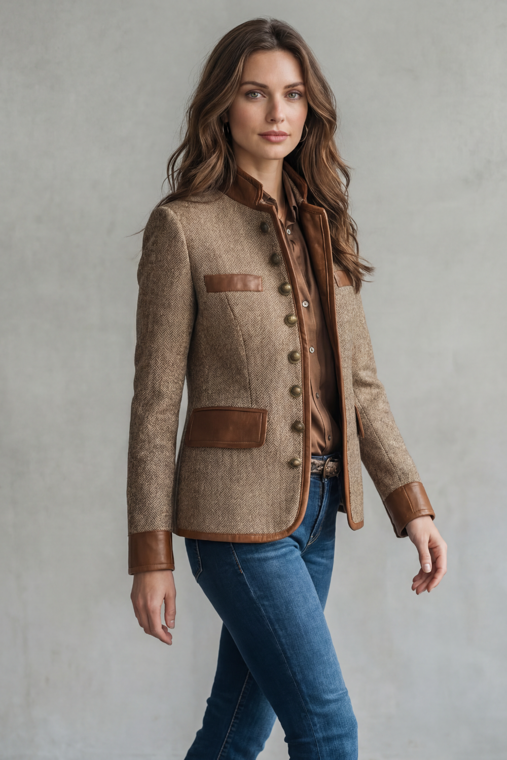 Faux Leather Tweed Jacket