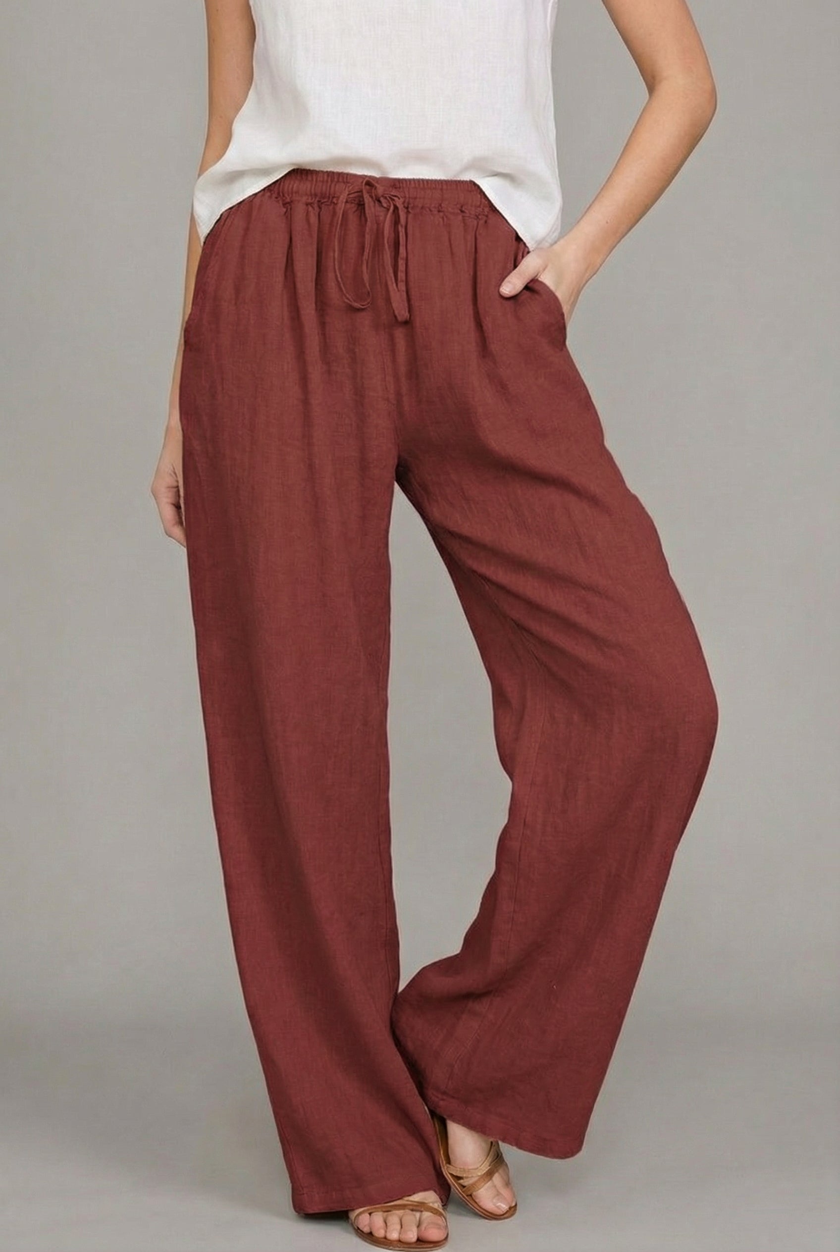 Wide Leg Trousers Linen Drawstring Summer
