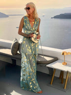 Sequin Maxi Dress V-Neck Sleeveless Evening Beach
