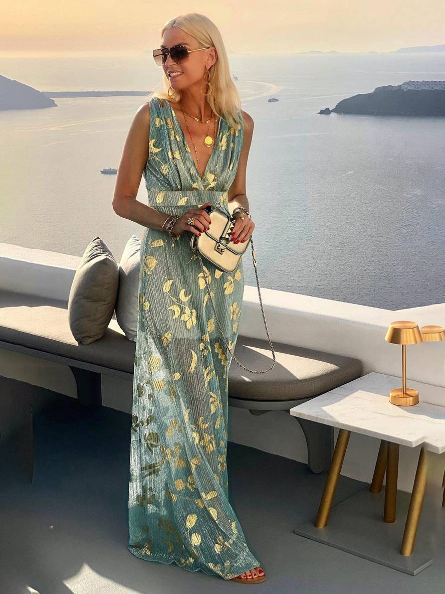 Sequin Maxi Dress V-Neck Sleeveless Evening Beach