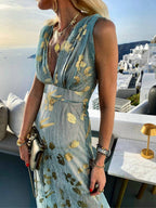 Sequin Maxi Dress V-Neck Sleeveless Evening Beach
