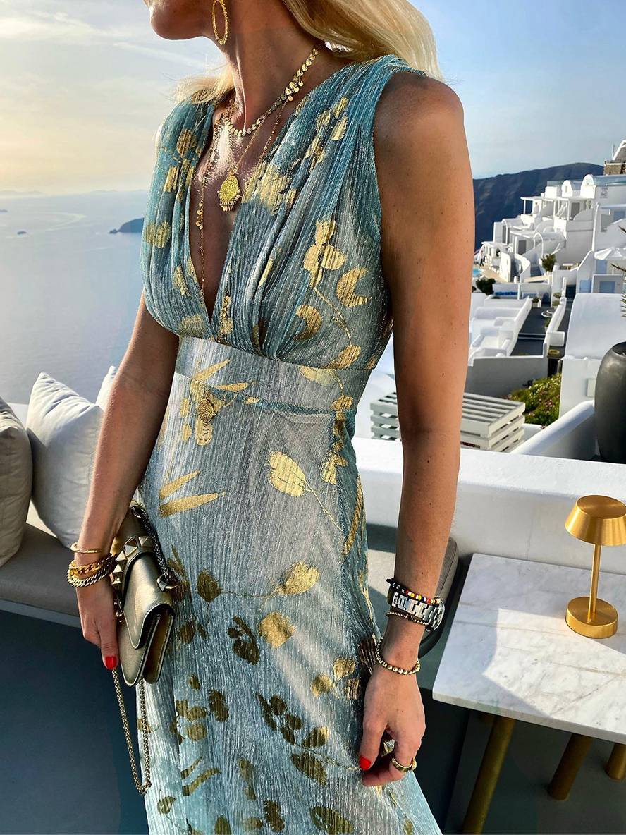 Sequin Maxi Dress V-Neck Sleeveless Evening Beach