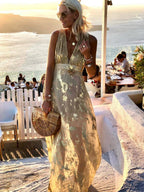 Sequin Maxi Dress V-Neck Sleeveless Evening Beach