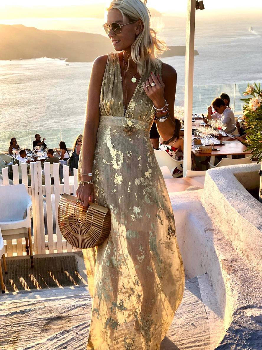 Sequin Maxi Dress V-Neck Sleeveless Evening Beach