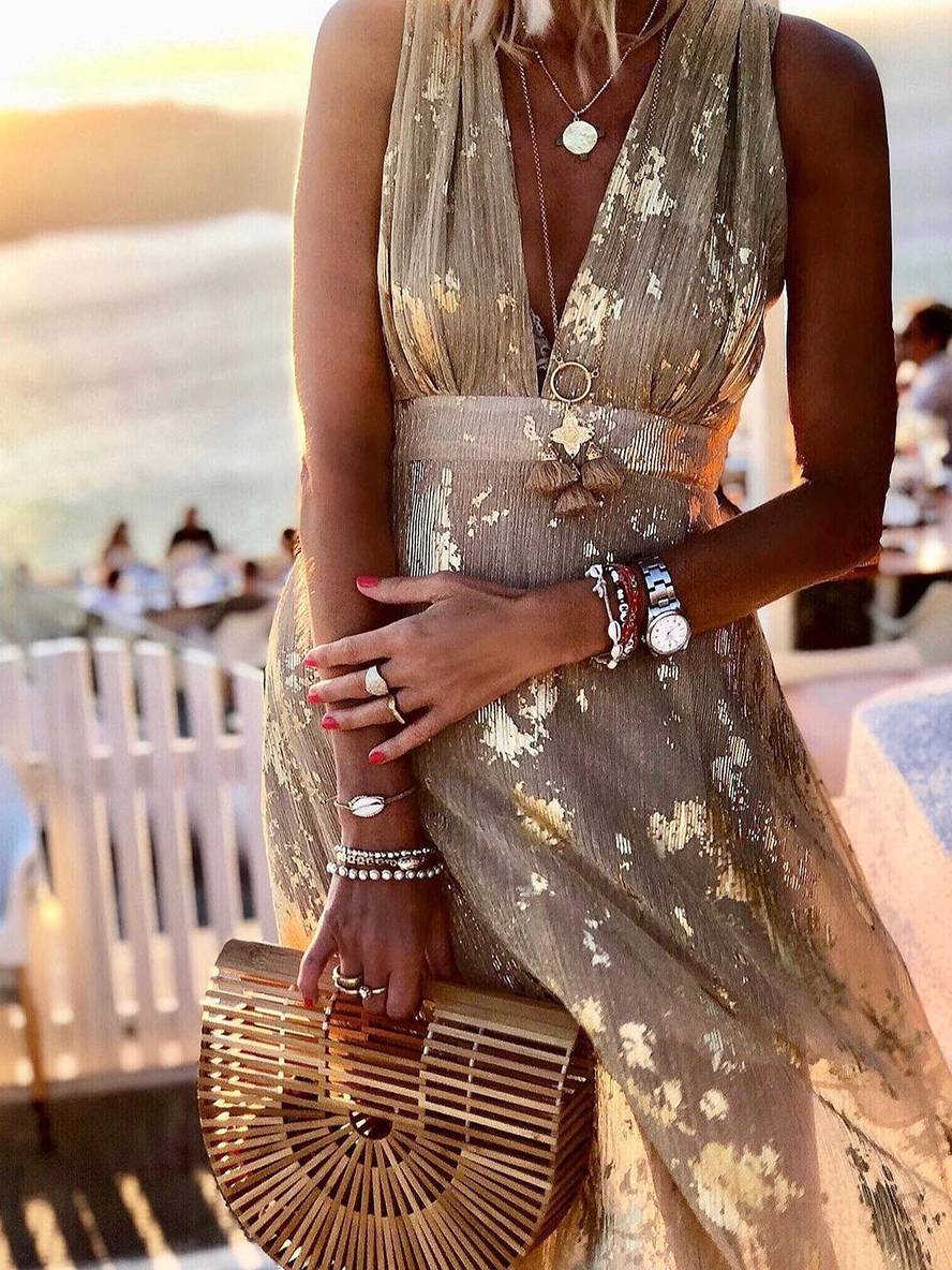 Sequin Maxi Dress V-Neck Sleeveless Evening Beach