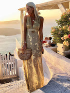 Sequin Maxi Dress V-Neck Sleeveless Evening Beach