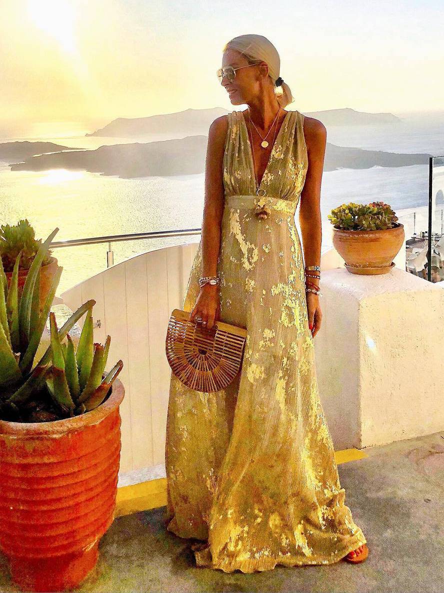 Sequin Maxi Dress V-Neck Sleeveless Evening Beach