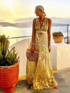 Sequin Maxi Dress V-Neck Sleeveless Evening Beach
