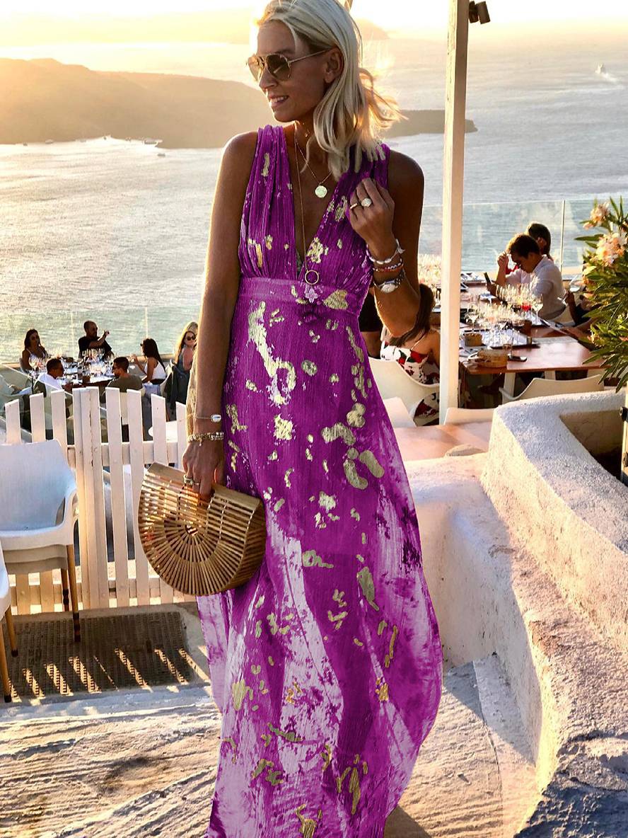 Sequin Maxi Dress V-Neck Sleeveless Evening Beach