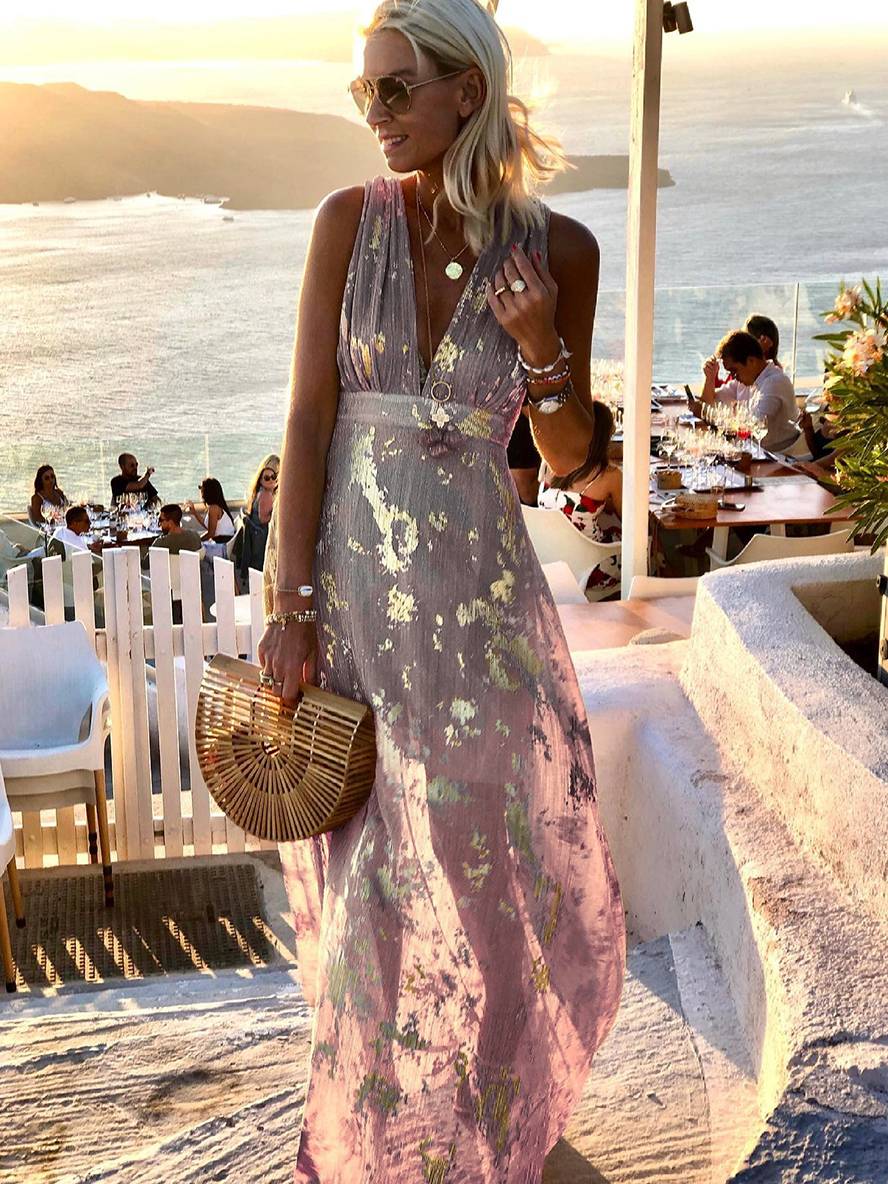 Sequin Maxi Dress V-Neck Sleeveless Evening Beach