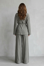 V Neck Long Sleeve Elegant Wide-Leg Pants Ensemble