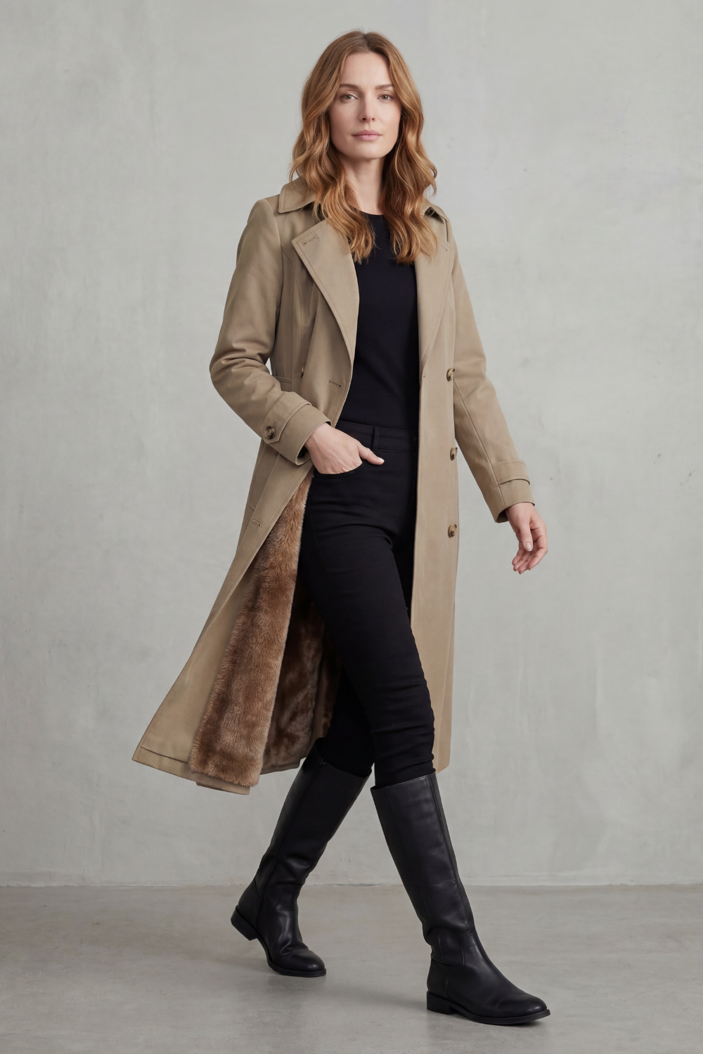 Tailored Knee Length Double-Breasted Winter Coat