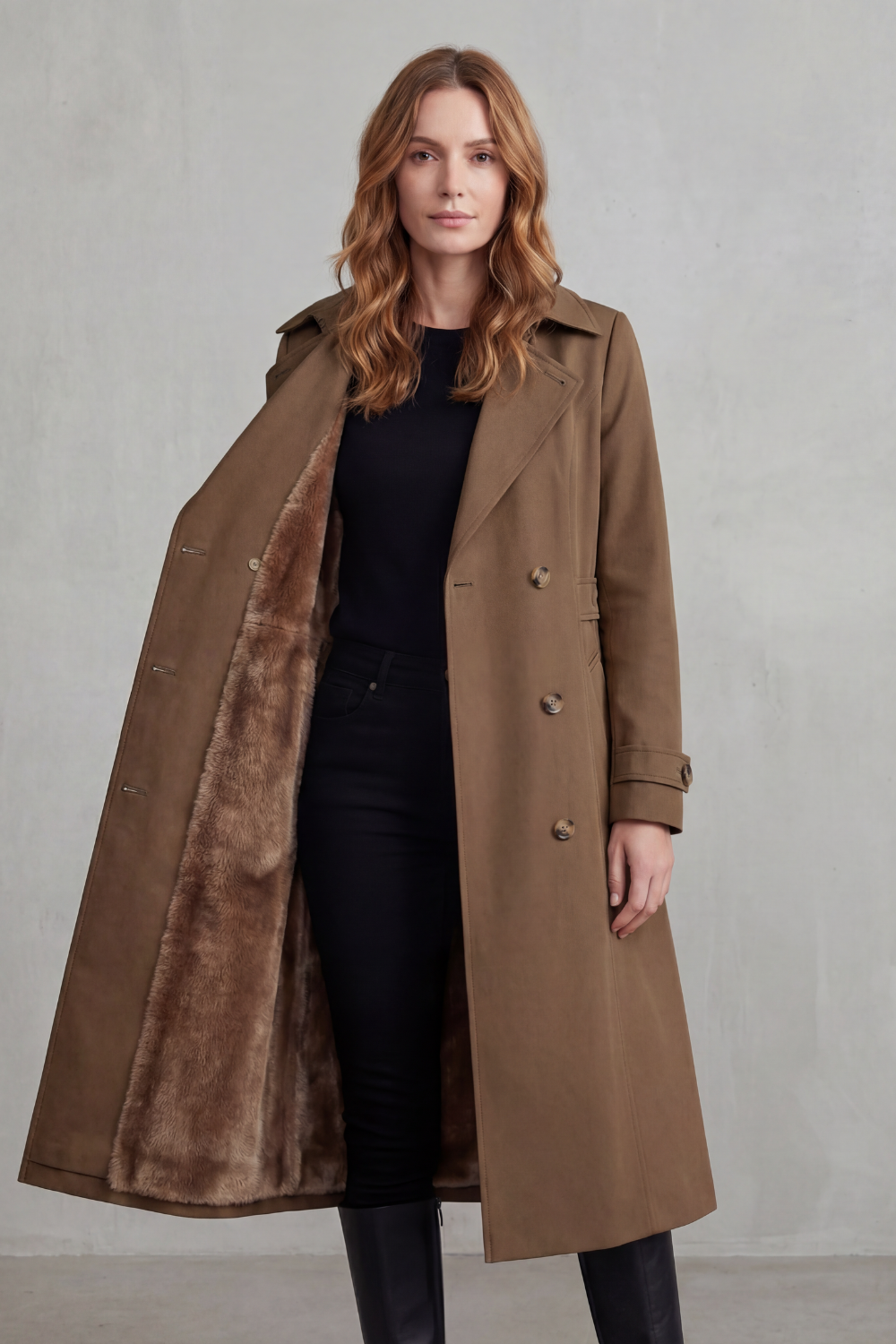 Tailored Knee Length Double-Breasted Winter Coat