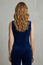 Stand Collar Button Front Velvet Military Vest