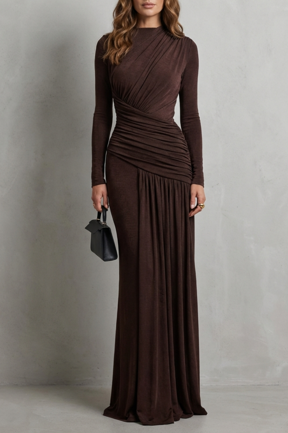 Crew Neck Pleated Elegant Silhouette