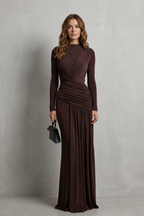 Crew Neck Pleated Elegant Silhouette