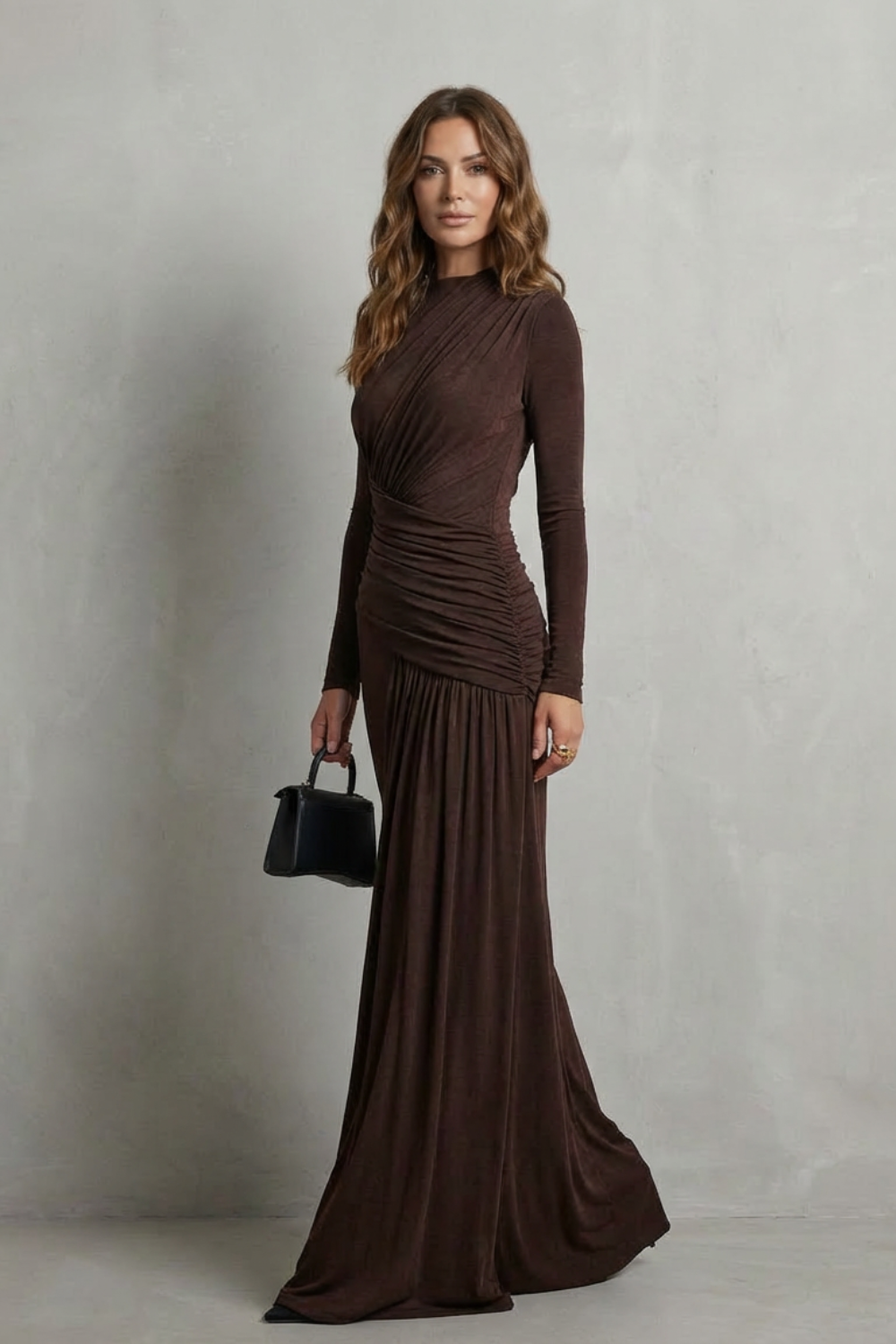 Crew Neck Pleated Elegant Silhouette