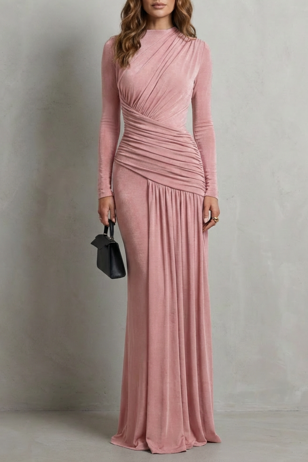 Crew Neck Pleated Elegant Silhouette