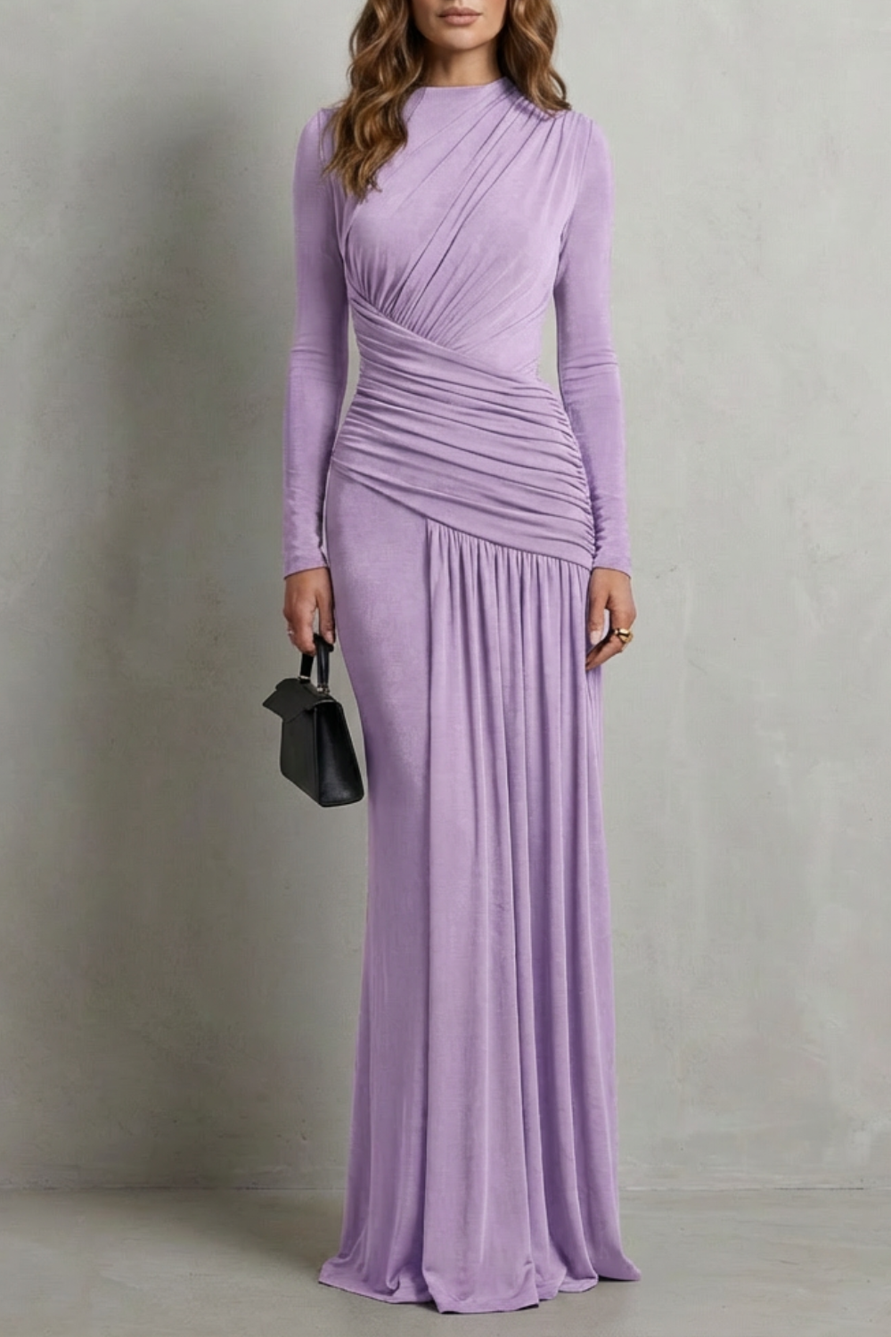 Crew Neck Pleated Elegant Silhouette