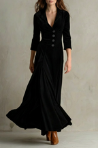 Tailored Velvet Elegant Buttoned Swing Skirt With Lapel Detail