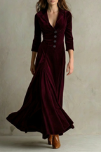 Tailored Velvet Elegant Buttoned Swing Skirt With Lapel Detail