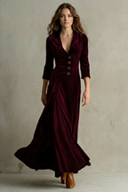 Tailored Velvet Elegant Buttoned Swing Skirt With Lapel Detail