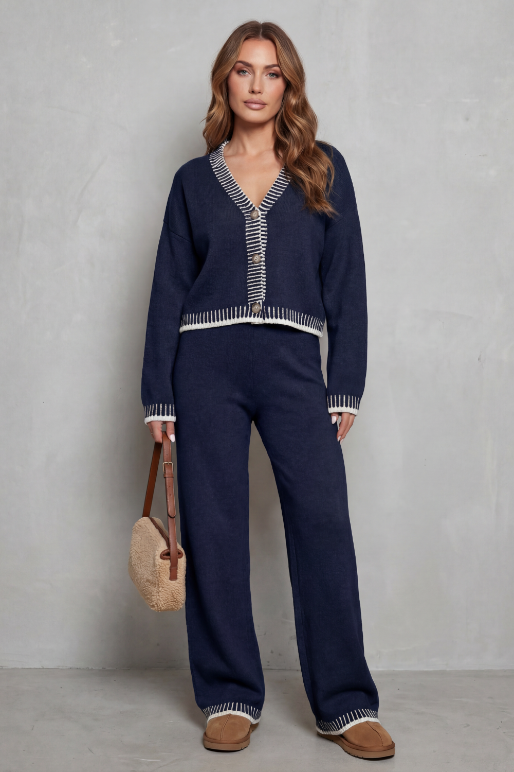 V Neck Wide-Leg Knit Loungewear Set