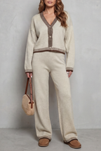 V Neck Wide-Leg Knit Loungewear Set