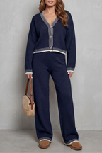 V Neck Wide-Leg Knit Loungewear Set