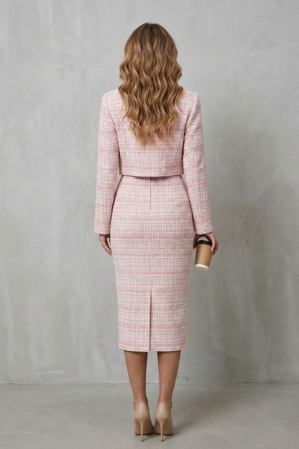 Elegant Plaid Square Neck Two-Piece Midi Dress Set