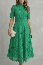 High Neck A-Line High-Neck Midi Dress