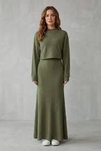 Batwing Sleeve Knit Maxi Dress & Cropped Pullover