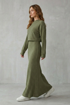 Batwing Sleeve Knit Maxi Dress & Cropped Pullover