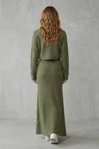 Batwing Sleeve Knit Maxi Dress & Cropped Pullover