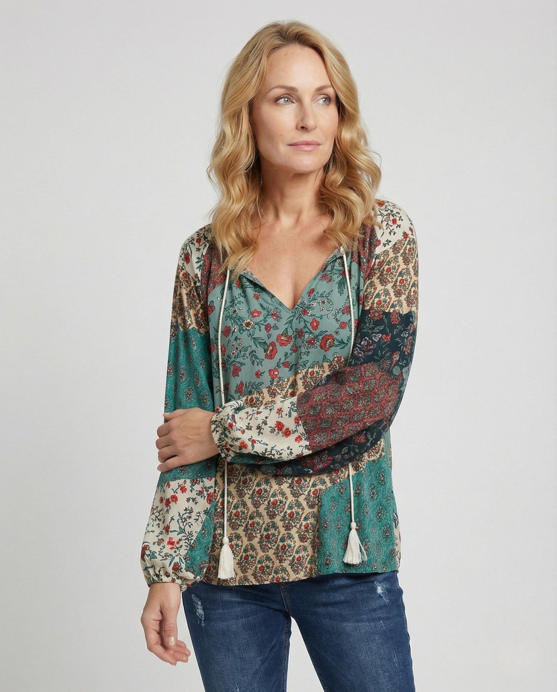 Boho Patchwork Blouse Colourful Casual Relaxed