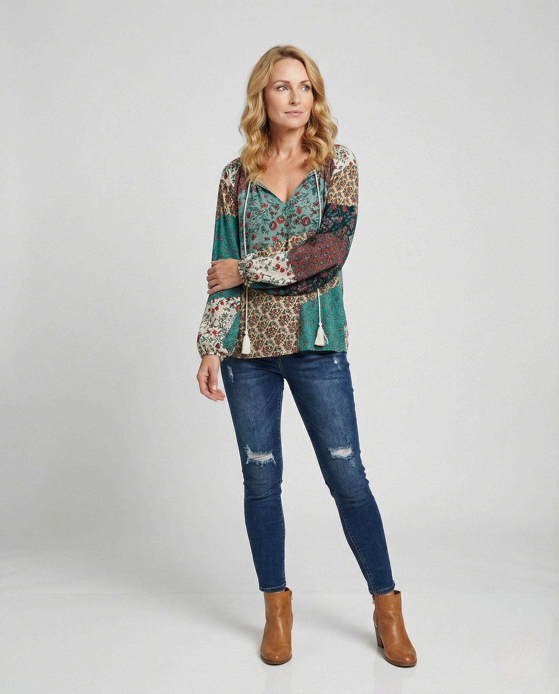 Boho Patchwork Blouse Colourful Casual Relaxed