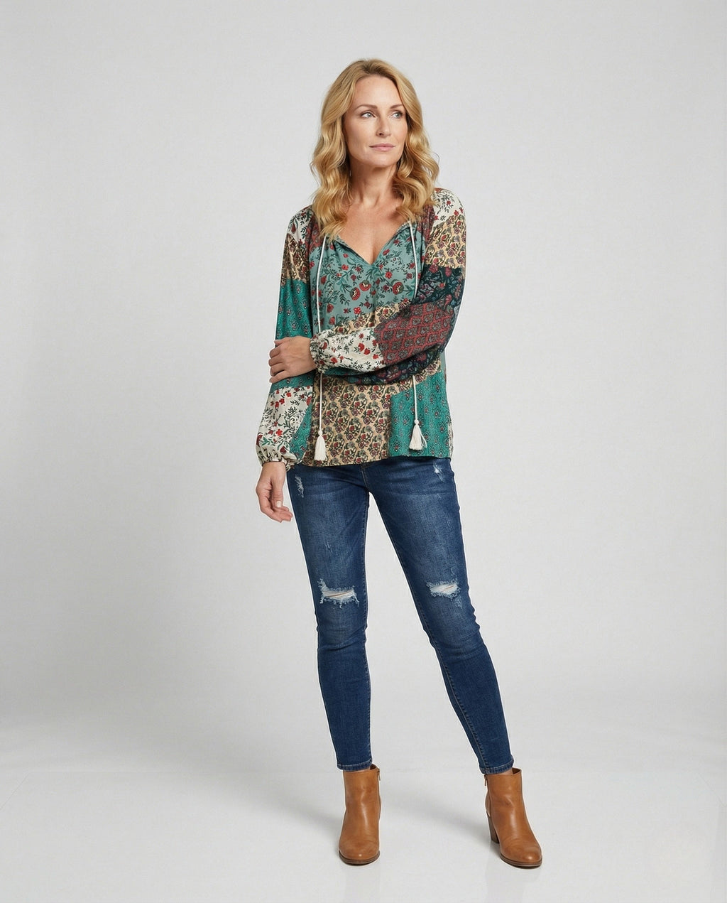 Boho Patchwork Blouse Colourful Casual Relaxed