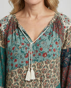 Boho Patchwork Blouse Colourful Casual Relaxed