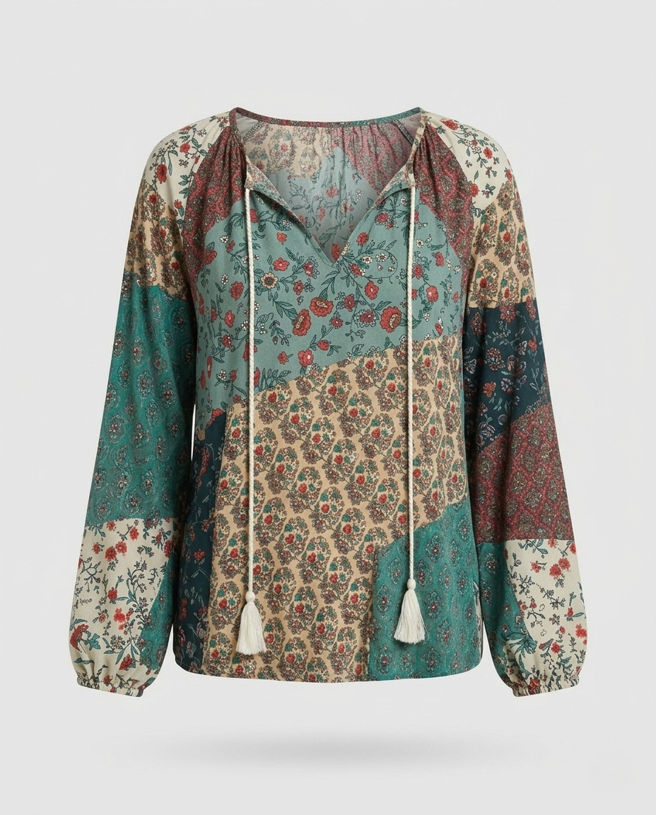 Boho Patchwork Blouse Colourful Casual Relaxed