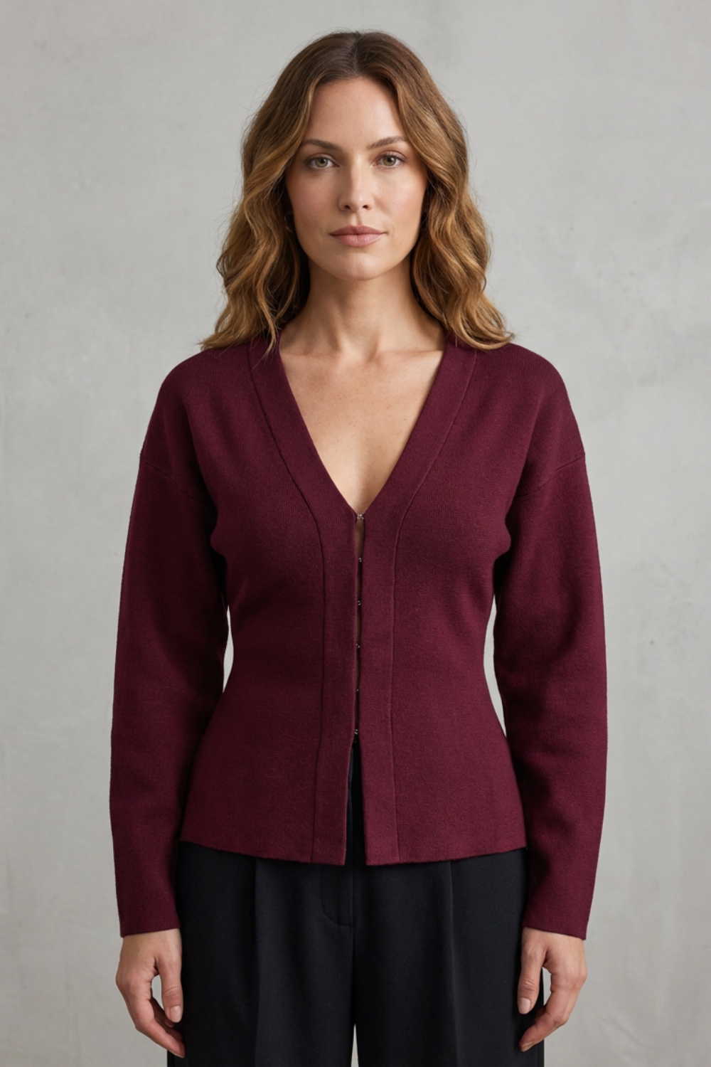 V Neck Knit Knitted Slim Jacket & Skirt Set