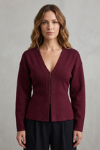 V Neck Knit Knitted Slim Jacket & Skirt Set