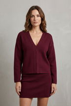 V Neck Knit Knitted Slim Jacket & Skirt Set